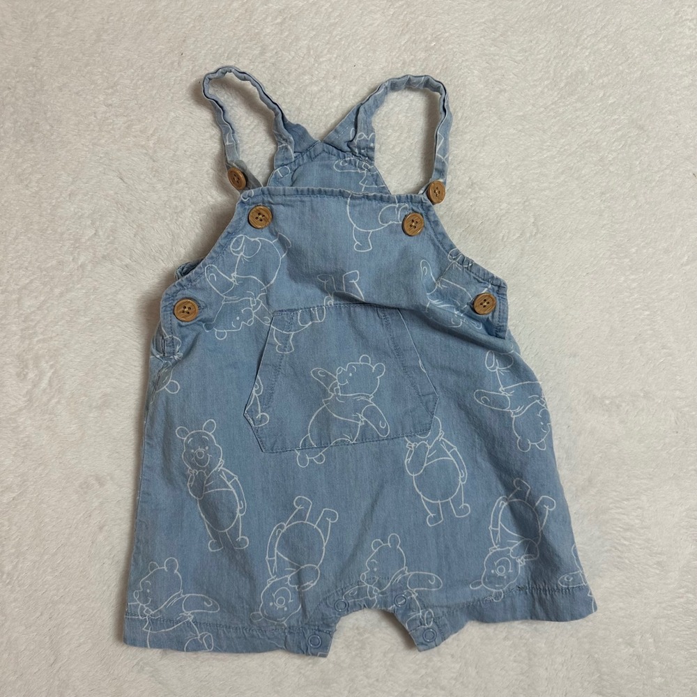 Disney Baby Winnie The Pooh Romper 6-9M Blue Chambray Overalls Sunsuit